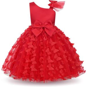 imageUhnice Flower Girl Dress Floral Butterfly Tulle Tutu Bowknot for Wedding Birthday PartyRed