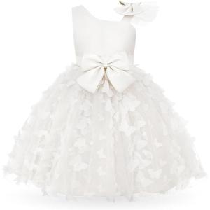 imageUhnice Flower Girl Dress Floral Butterfly Tulle Tutu Bowknot for Wedding Birthday PartyWhite