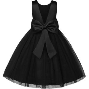 imageUhnice Flower Girl Dress Satin Ball Gown for Wedding Party with BowknotBlack