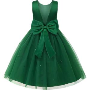 imageUhnice Flower Girl Dress Satin Ball Gown for Wedding Party with BowknotGreen