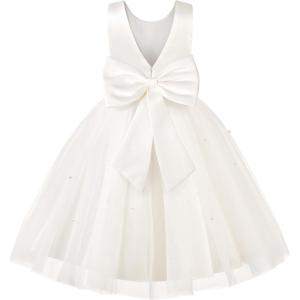 imageUhnice Flower Girl Dress Satin Ball Gown for Wedding Party with BowknotIvory