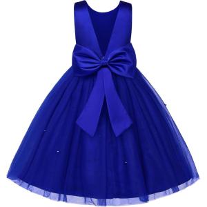 imageUhnice Flower Girl Dress Satin Ball Gown for Wedding Party with BowknotNavy Blue