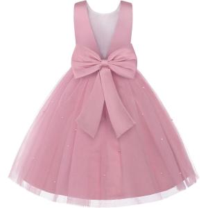 imageUhnice Flower Girl Dress Satin Ball Gown for Wedding Party with BowknotPink