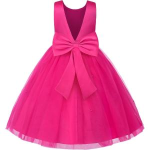 imageUhnice Flower Girl Dress Satin Ball Gown for Wedding Party with BowknotRose