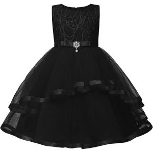 imageUhnice Flower Girl Dress Sleeveless Tulle Tutu Beaded Embroidery for Wedding Birthday PartyBlack