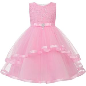 imageUhnice Flower Girl Dress Sleeveless Tulle Tutu Beaded Embroidery for Wedding Birthday PartyPink