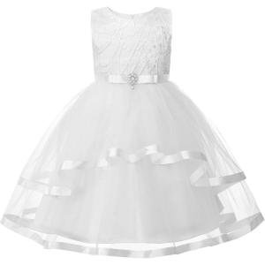 imageUhnice Flower Girl Dress Sleeveless Tulle Tutu Beaded Embroidery for Wedding Birthday PartyWhite