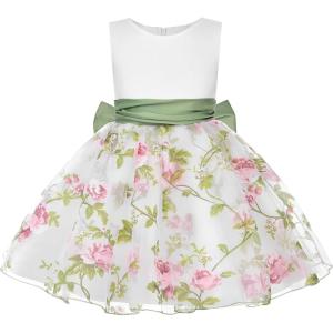 imageUhnice Flower Girl Floral Dress Sleeveless Dresses with Detachable Bow for Wedding PartyGreen