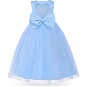 imageUhnice Flower Girl Pearl Dress Tulle Ball Gown Bow Prom with Heart Cutout for Wedding Birthday PartyBlue