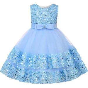 imageUhnice Flower Girl Sequin Dress Sleeveless Tulle Dress for Wedding Birthday PartyBlue