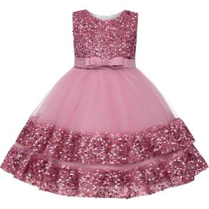 imageUhnice Flower Girl Sequin Dress Sleeveless Tulle Dress for Wedding Birthday PartyPink