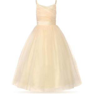 imageUhnice Flower Girl Spaghetti Strap Dress ALine Ball Gown Tulle Dresses for Wedding Birthday PartyApricot