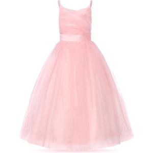 imageUhnice Flower Girl Spaghetti Strap Dress ALine Ball Gown Tulle Dresses for Wedding Birthday PartyPale Pink
