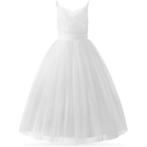 imageUhnice Flower Girl Spaghetti Strap Dress ALine Ball Gown Tulle Dresses for Wedding Birthday PartyWhite