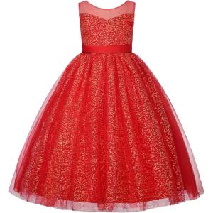 imageUhnice Flower Girls Sequin Dress VBack Tulle Ball Gown for Wedding PartyRed