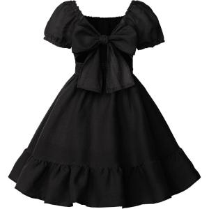 imageUhnice Girls Summer Casual Dress Bow Tie Back Dresses Off Shoulder Ruffled HemBlack