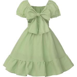 imageUhnice Girls Summer Casual Dress Bow Tie Back Dresses Off Shoulder Ruffled HemGreen