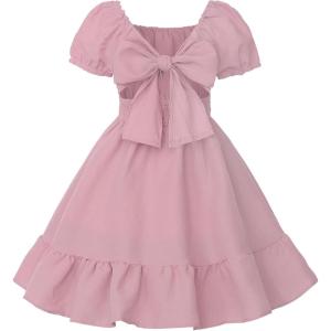 imageUhnice Girls Summer Casual Dress Bow Tie Back Dresses Off Shoulder Ruffled HemPink