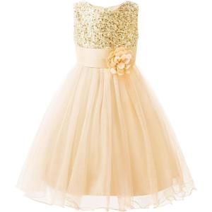 imageUhnice Sequin Sleeveless Tulle Mesh Flower Girl Party DressBeige