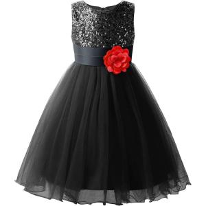 imageUhnice Sequin Sleeveless Tulle Mesh Flower Girl Party DressBlack