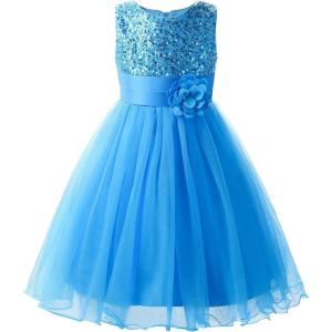 imageUhnice Sequin Sleeveless Tulle Mesh Flower Girl Party DressBlue