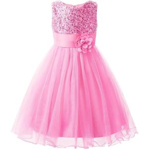 imageUhnice Sequin Sleeveless Tulle Mesh Flower Girl Party DressPink