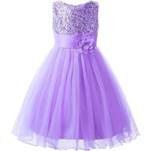 imageUhnice Sequin Sleeveless Tulle Mesh Flower Girl Party DressPurple