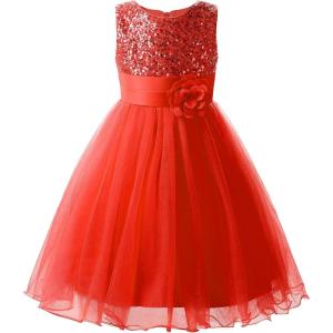 imageUhnice Sequin Sleeveless Tulle Mesh Flower Girl Party DressRed
