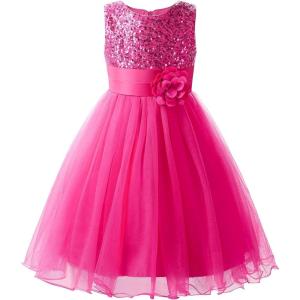imageUhnice Sequin Sleeveless Tulle Mesh Flower Girl Party DressRose