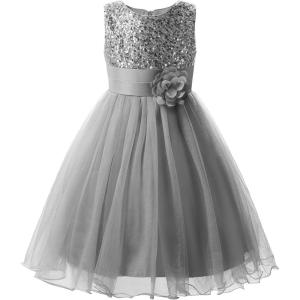 imageUhnice Sequin Sleeveless Tulle Mesh Flower Girl Party DressSilver Grey