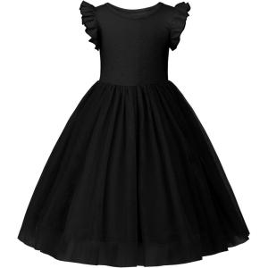 imageUhnice Toddler Girl Tutu Flutter Sleeve Summer Dress Casual Party Tulle SundressBlack