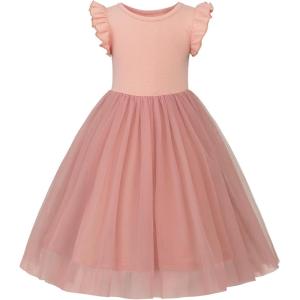 imageUhnice Toddler Girl Tutu Flutter Sleeve Summer Dress Casual Party Tulle SundressPink