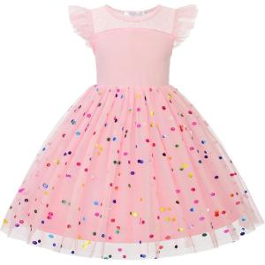 imageUhnice Toddler Girl Tutu Flutter Sleeve Summer Dress Casual Party Tulle SundressPink Confetti