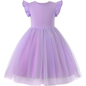 imageUhnice Toddler Girl Tutu Flutter Sleeve Summer Dress Casual Party Tulle SundressPurple