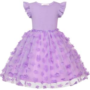 imageUhnice Toddler Girl Tutu Flutter Sleeve Summer Dress Casual Party Tulle SundressPurple Flower