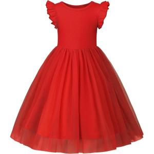 imageUhnice Toddler Girl Tutu Flutter Sleeve Summer Dress Casual Party Tulle SundressRed
