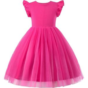 imageUhnice Toddler Girl Tutu Flutter Sleeve Summer Dress Casual Party Tulle SundressRose