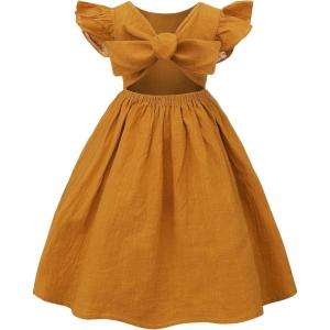 imageUhnice Toddler Girls Tie Back Bowknot Casual DressCaramel