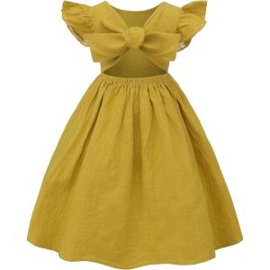 imageUhnice Toddler Girls Tie Back Bowknot Casual DressYellow