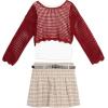 imageSpeechless Girls 3piece Long Sleeve Crochet Sweater With Tank and Belted Skirt SetRedIvoryPlaid