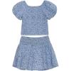 imageSpeechless Girls Puff Sleeve Pleated Top and Skater Mini Skirt SetDenimIvory