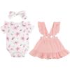 imageUhnice Baby Girl Summer Skirt Set Ruffle Floral Romper Overall Dress with Headband