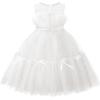 imageUhnice Flower Girl Bow Dress Sleeveless Tulle Gown with Pearl Beading for Wedding Birthday PartyWhite