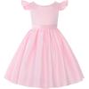 imageUhnice Flower Girl Pearl Dress Flutter Sleeve VBack Satin Dress with Bowknot for Wedding Birthday PartyPink