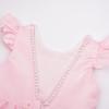imageUhnice Flower Girl Pearl Dress Flutter Sleeve VBack Satin Dress with Bowknot for Wedding Birthday PartyPink