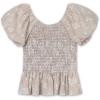 imageSpeechless Girls Floral Short Sleeve Ruffle Hem Smocked TopTan
