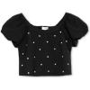 imageSpeechless Girls Short Sleeve Knit Denim Studded Pullover TopBlackGem
