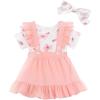 imageUhnice Baby Girl Summer Skirt Set Ruffle Floral Romper Overall Dress with Headband