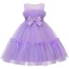 imageUhnice Flower Girl Bow Dress Sleeveless Tulle Gown with Pearl Beading for Wedding Birthday PartyPurple