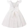 imageUhnice Flower Girl Pearl Dress Flutter Sleeve VBack Satin Dress with Bowknot for Wedding Birthday PartyIvory
